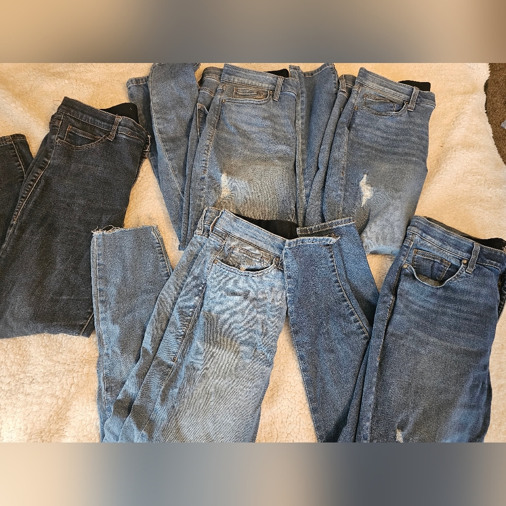 LuLaRoe Jeans 32 Bundle- Five pairs, light, dark, distressed, stretchy skinny